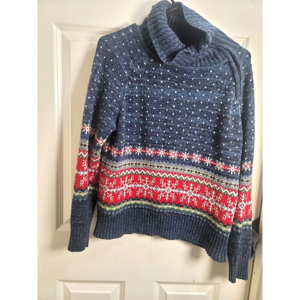 Tiara International Sweater Womens Medium Blue‎ Fair Isle Snowflake Turtleneck